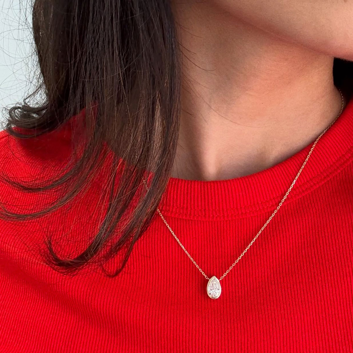 Bezels Set Pendant - 1-4 Karat Armut Kesim Bezel Set