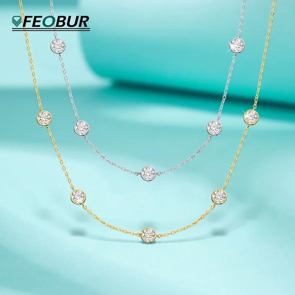 Bezels Set Pendant - GRA Sertifikalı 5mm Mozanit Kolye Kadınlar